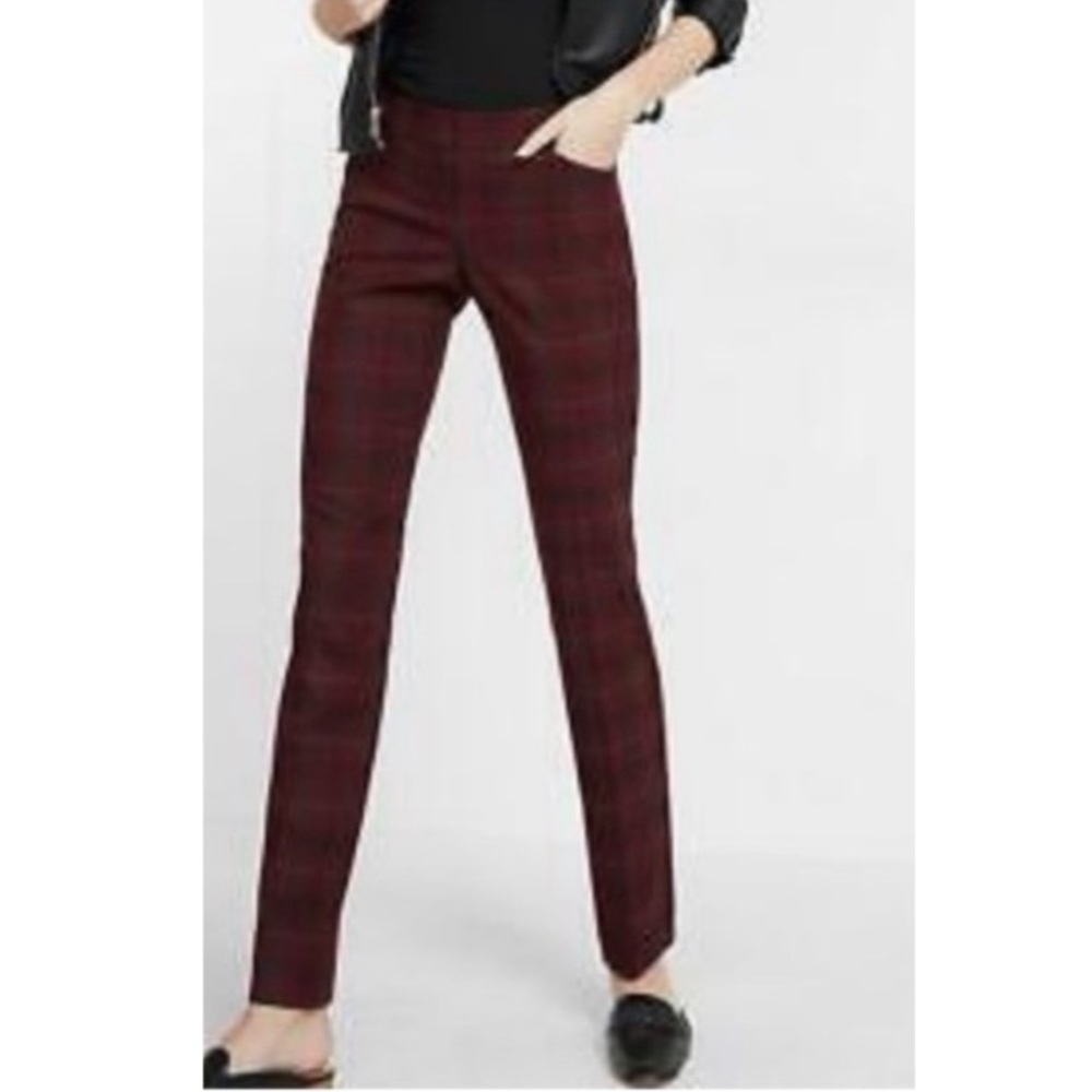 Express Women's Burgundy Plaid Slim Trousers